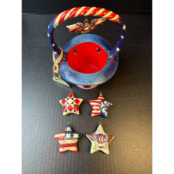 Jim Shore Star Spangled Splendor Patriotic Basket Stars Eagle No Box *READ - Picture 11 of 12